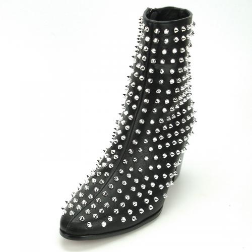 Fiesso Black Genuine PU Leather Boots With Silver Metal Stud FI7142.